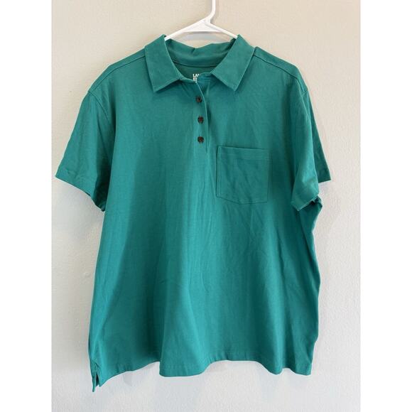 Lands’ End 100% Cotton Polo Shirt Women’s Plus Size 1X 16W-18W Green Peru‎ - Picture 1 of 6